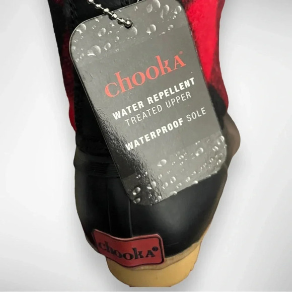 NEW CHOOKA Women's Eastlake Duck Boot Red And Black Plaid Rain Boots Sz 6 | NWT - Picture 7 of 10